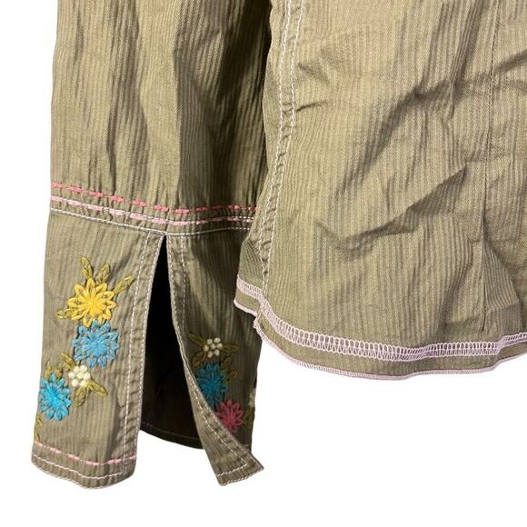 J Jill Womens Embroidered Long Sleeve Bell Sleeve Button Up Green Shirt Top sz 4 - Picture 14 of 16